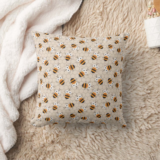 Cartoon Funny Honey Bee Honeycomb Pattern Cushion (Blanket)