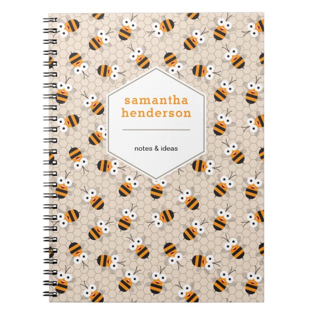 Cartoon Funny Honey Bee Honeycomb Pattern Notebook (Front)