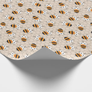 Cartoon Funny Honey Bee Honeycomb Pattern Wrapping Paper
