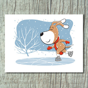 Cartoon Funny Ice Figure Skating Dog Puppy Postcard