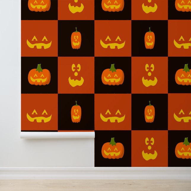 Cartoon Funny Pumpkin Faces Halloween Pattern Wallpaper (Application)