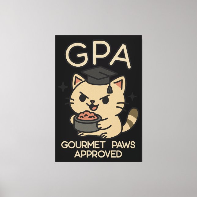 Cartoon Funny Scholar Cat Tuna Paws Canvas Print (Front)
