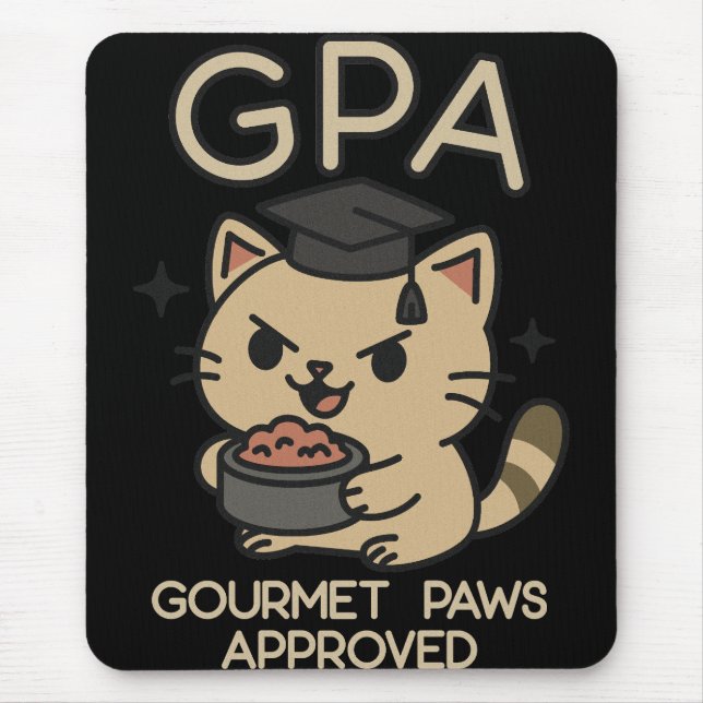 Cartoon Funny Scholar Cat Tuna Paws Mouse Pad (Front)