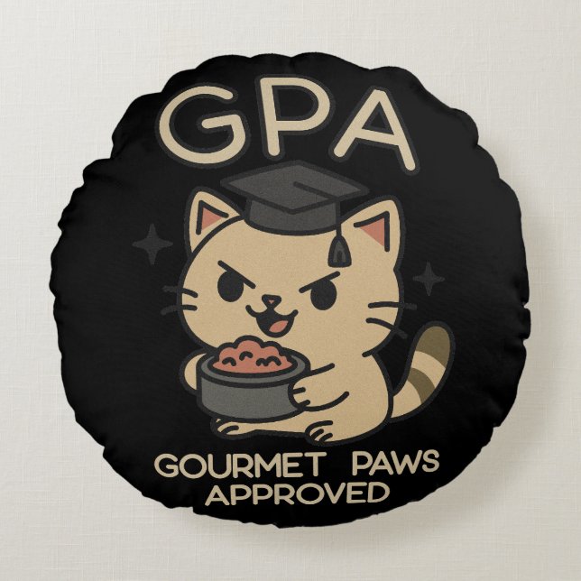 Cartoon Funny Scholar Cat Tuna Paws Round Cushion (Front)