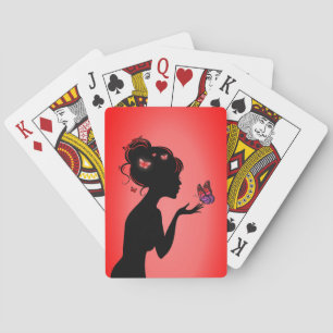 Cartoon Game The Red Butterfly Woman Playing Cards