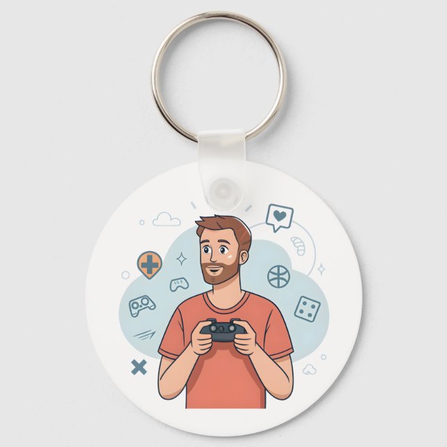 Cartoon Gamer Character Illustration Key Ring (Front)