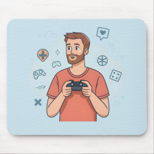 Cartoon Gamer Character Illustration Mouse Pad