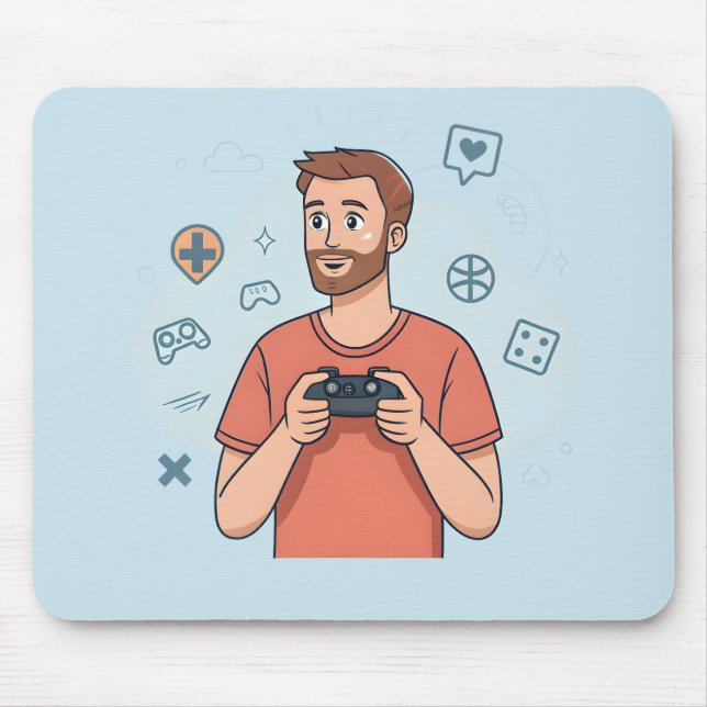 Cartoon Gamer Character Illustration Mouse Pad (Front)
