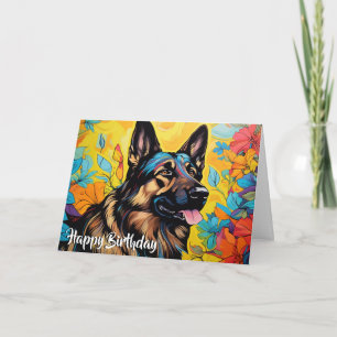 Cartoon German Shepherd in a Garden Custom  Card