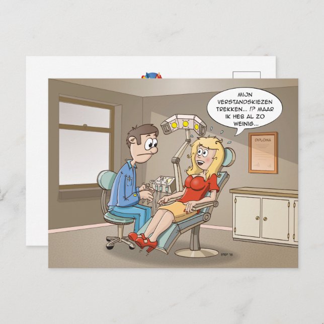 Cartoon, get a blonde at the dentist postcard (Front/Back)