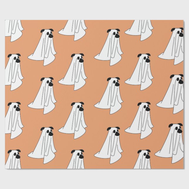 Cartoon Ghost Dog Halloween Wrapping Paper (Flat)