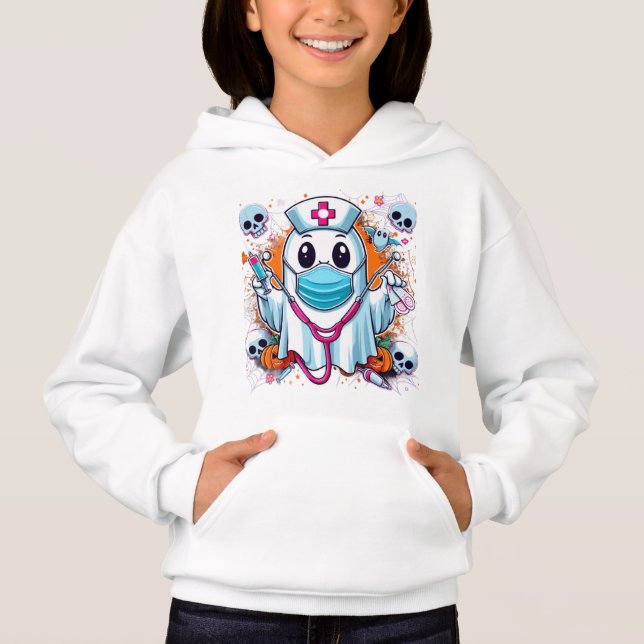 Cartoon Ghost Nurse with Syringes Vibrant Hallowee (Front)