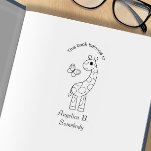 Cartoon Giraffe and Butterfly Colour Me Bookplate Rubber Stamp