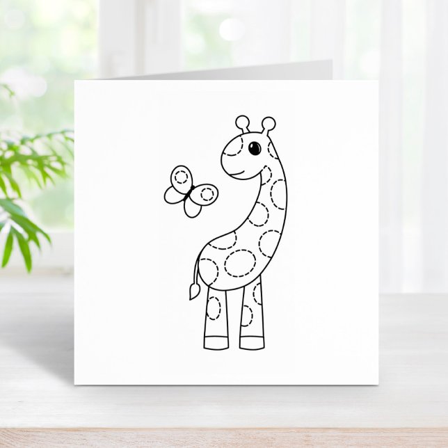 Cartoon Giraffe and Butterfly Colour Me Rubber Stamp (Creator Uploaded)