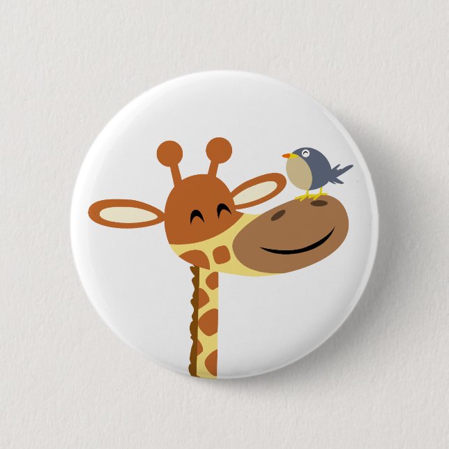 Cartoon Giraffe and Friend button badge (Front)
