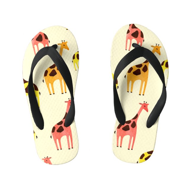 Cartoon Giraffe: Colourful Vintage Pattern. Kid's Jandals (Footbed)