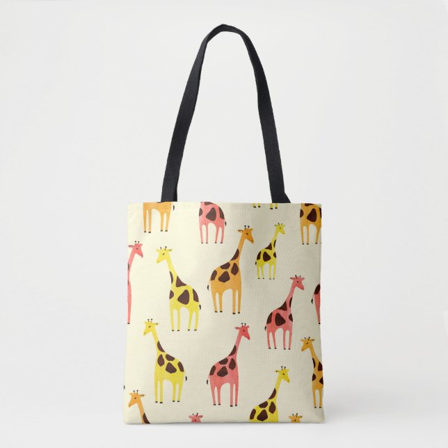 Cartoon Giraffe: Colourful Vintage Pattern. Tote Bag (Front)