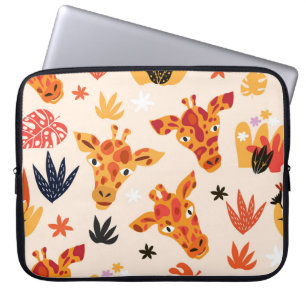 Cartoon Giraffe: Floral Savanna Pattern Laptop Sleeve