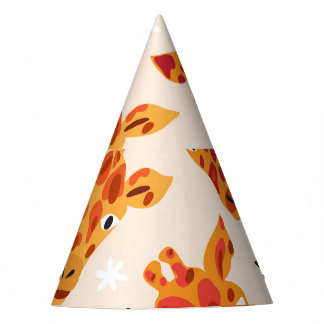 Cartoon Giraffe: Floral Savanna Pattern Party Hat