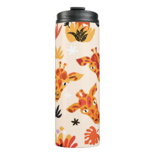 Cartoon Giraffe: Floral Savanna Pattern Thermal Tumbler