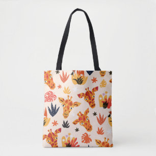 Cartoon Giraffe: Floral Savanna Pattern Tote Bag