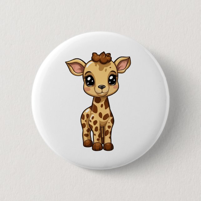 Cartoon giraffe illustration 6 cm round badge (Front)