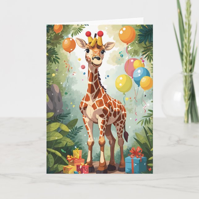 Cartoon Giraffe with Balloons & Presents | Card (Front)