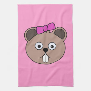 Cartoon Girl Beaver Face Kitchen Towels