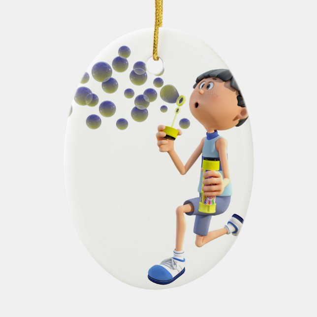 Cartoon Girl Blowing Bubbles Ceramic Tree Decoration (Front)