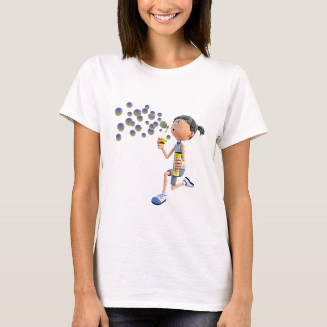 Cartoon Girl Blowing Bubbles T-Shirt (Front)