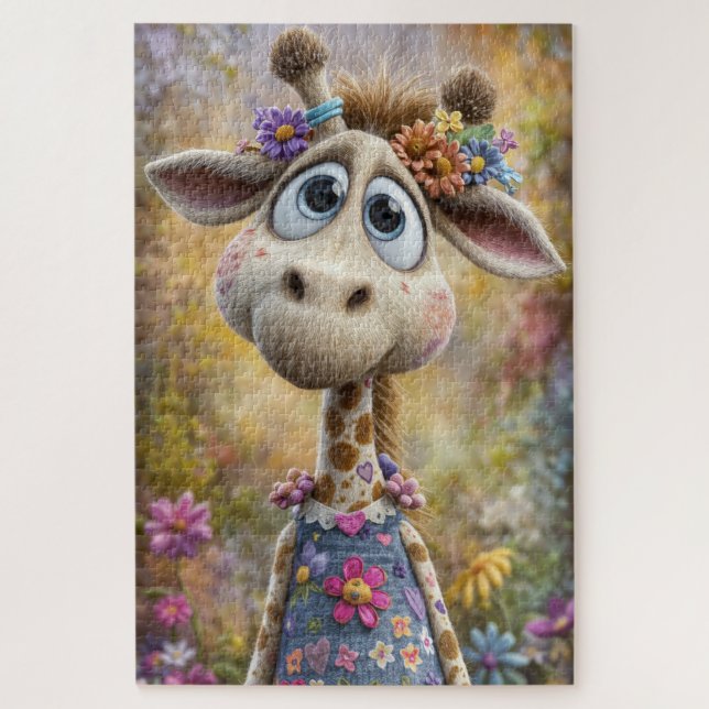 Cartoon Girl Giraffe Puzzle (Vertical)