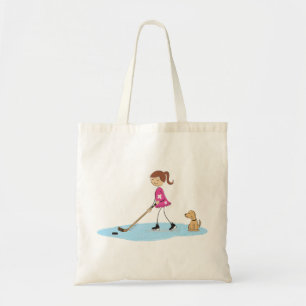 Cartoon Girl Hockey Player with Dog Tote Bag