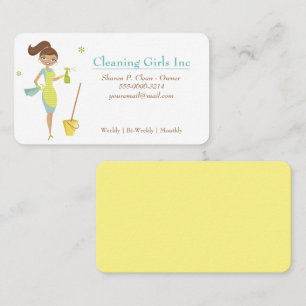 Cartoon Girl House Cleaning Service Business Card