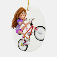 Cartoon Girl on Bike Doing A Wheelie
