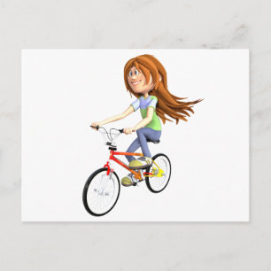 Cartoon Girl Riding A Bike Postcard