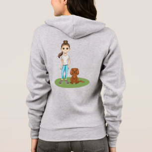Cartoon Girl & Ruby Cavalier Spaniel Cartoon Dog Hoodie