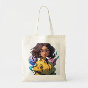 Cartoon Girl With Fantastic Creatures Tote Bag