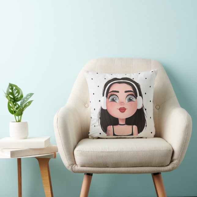 Cartoon Girl With Headphones Cushion (Chair)
