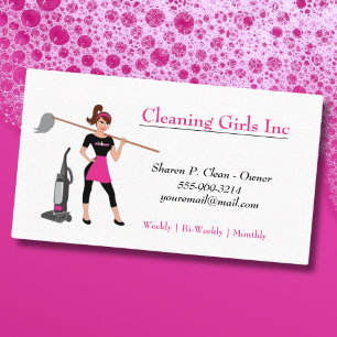 Cartoon Girl With Mop House Cleaning Service Busin Business Card