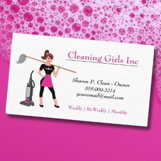 Cartoon Girl With Mop House Cleaning Service Busin Business Card