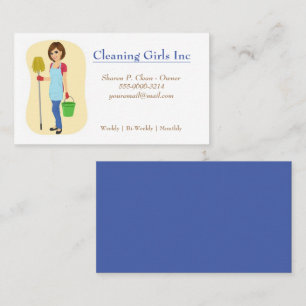 Cartoon Girl With Mop House Cleaning Service Business Card