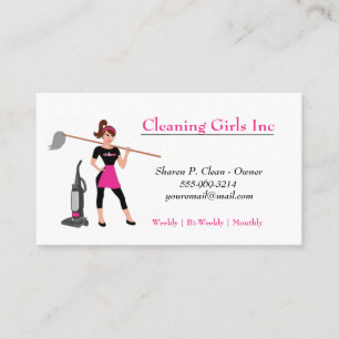 Cartoon Girl With Mop House Cleaning Service  Business Card
