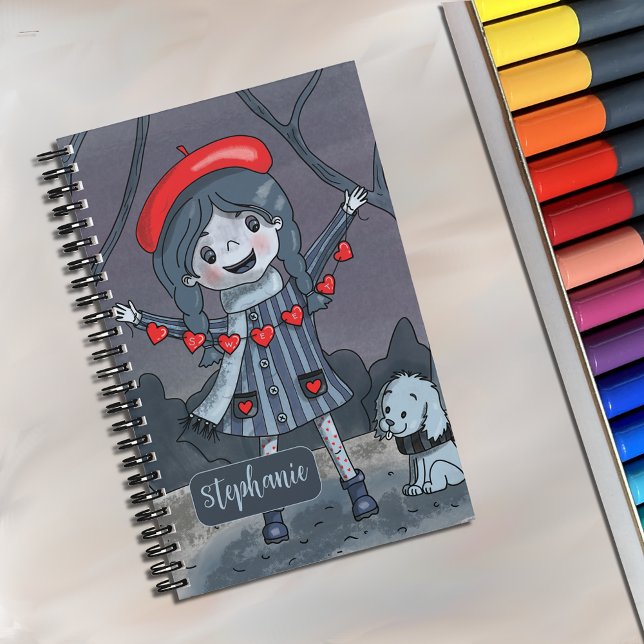 Cartoon Girl with Red Heart Garland Sketchbook  Notebook (Creator Uploaded)