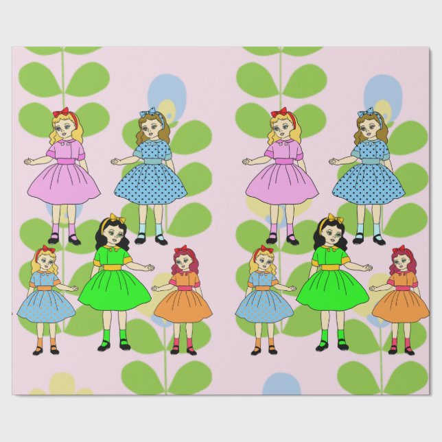 Cartoon Girls Children Dolls Dresses Toy Art Wrapping Paper (Seam)