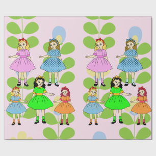 Cartoon Girls Children Dolls Toy Art Wrapping Paper