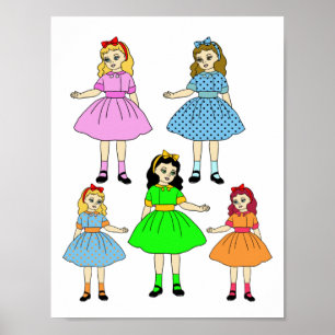 Cartoon Girls Paper dolls art collage sheet Poster