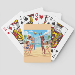 Cartoon Girls Playing Beach Volleyball Cards