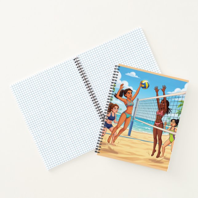 Cartoon Girls Playing Beach Volleyball Notebook (Inside)