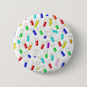 Cartoon glass test tubes 6 cm round badge