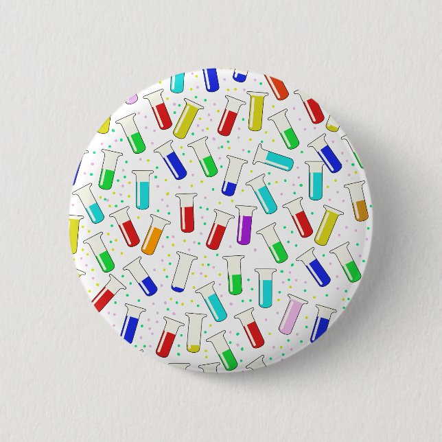 Cartoon glass test tubes 6 cm round badge (Front)